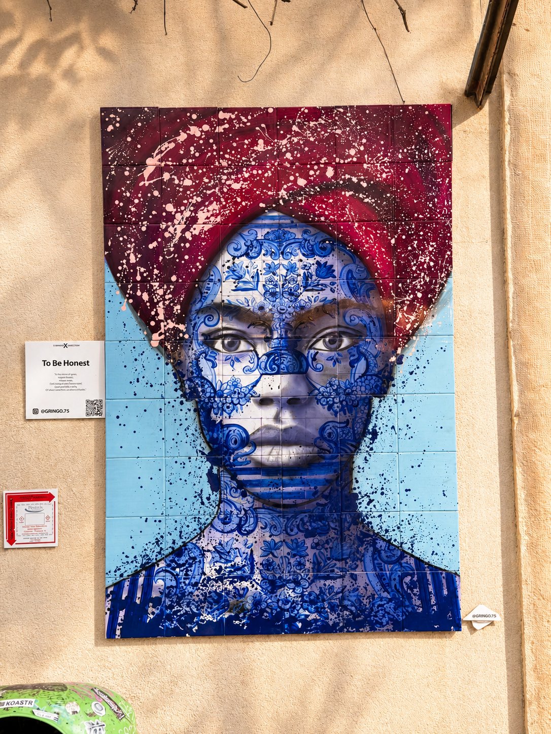 Azulejo-style tile mural street art in Lisbon